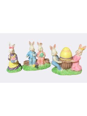 Easter Bunny Figurines With Pastel Outfits and Egg Decorations Approx. 2" Tall